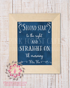 Second Star To The Right Straight On Til Morning Peter Pan Quote Printable Wall Art Baby Boy Nursery Home Decor