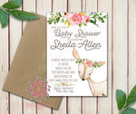 Woodland Deer Invite Invitation Baby Shower Boho Floral Watercolor Birth Announcement Printable