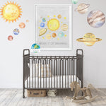 Solar System Planet Wall Art Print Nursery Baby Boy Stars Printable Planets Decor "Never Stop Dreaming"