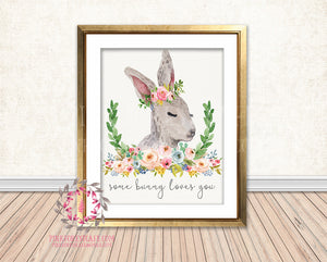 Some Bunny Loves You Rabbit Woodland Boho Bohemian Floral Nursery Baby Girl Room Printable Print Wall Decor