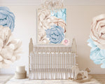 Blush Blue Boho Peonies Set Baby Girl Nursery Wall Art Print Ethereal Whimsical Floral Printable Peony Decor