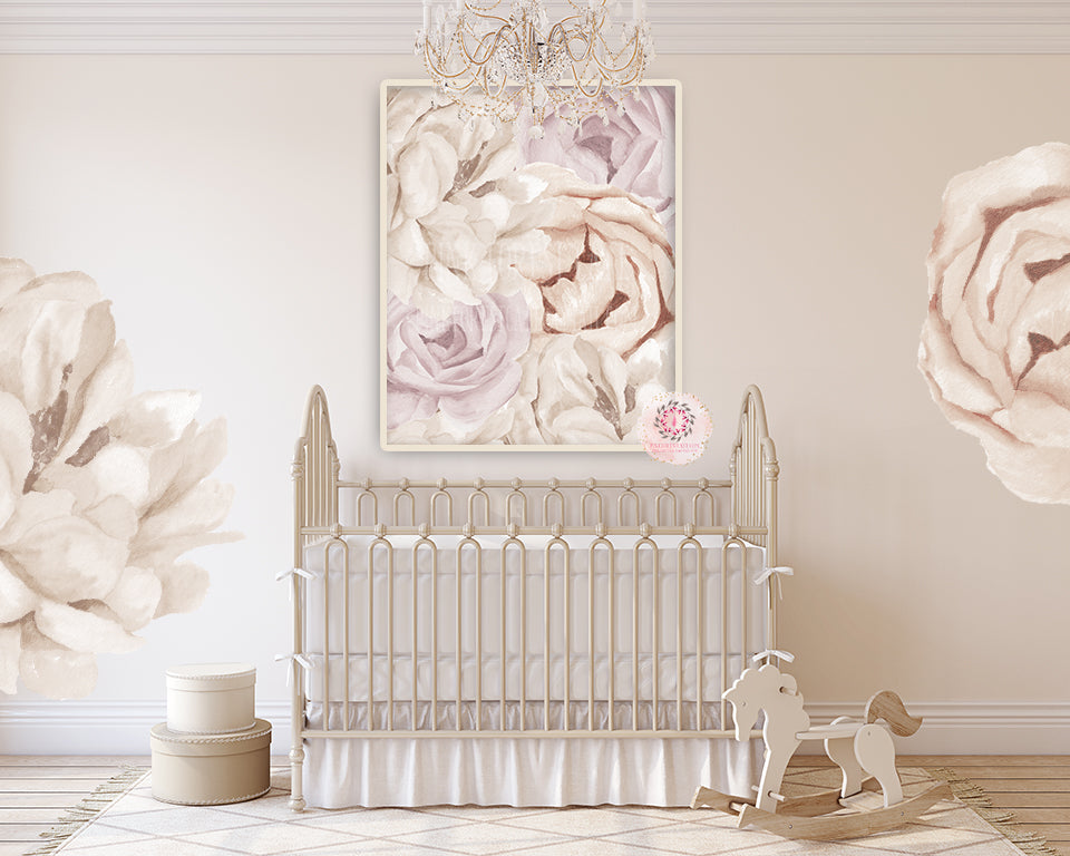 Boho Blush Peonies Set Baby Girl Nursery Wall Art Print Ethereal Whimsical Floral Printable Peony Decor