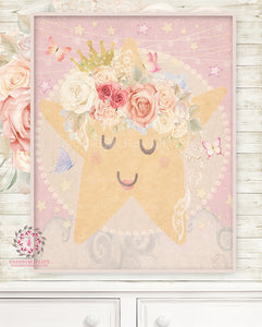 Star Wish Floral Nursery Wall Art Print Boho Bohemian Baby Blush Ethereal Room Kids Bedroom Home Limited Edition Decor
