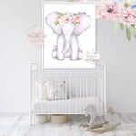 Boho Pink Blush Peony Elephant Wall Art Print Baby Girl Nursery Room Floral Bohemian Watercolor Printable Decor