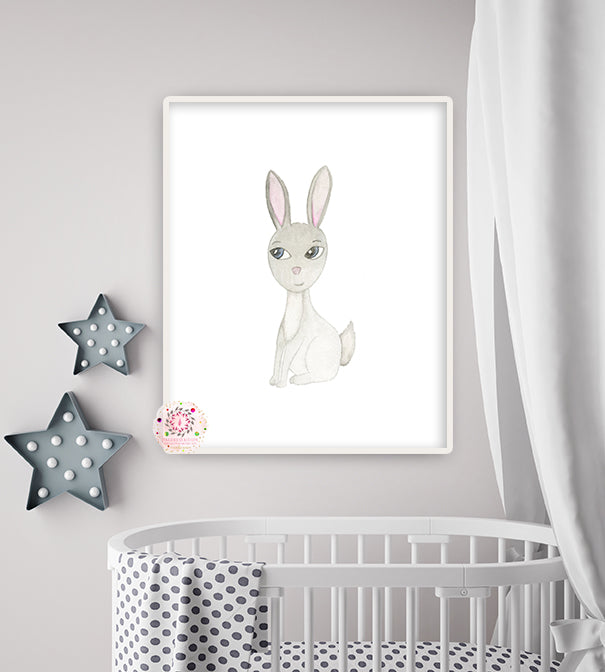 Ethereal Bunny Rabbit Woodland Wall Art Print Watercolor Baby Neutral Nursery Printable Decor