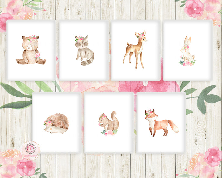 Bear Deer Fox Bunny Rabbit Racoon Owl Woodland Boho Printable Wall Art ...