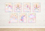 7 Boho Rainbow Unicorn Face Wall Art Print Baby Girl Nursery Ethereal Fantasy Watercolor Prints Set Lot Printable Decor