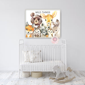 Wild Things Woodland Fox Bear Deer Bunny Wall Art Print Nursery Baby Room Hedgehog Owl Watercolor Printable Decor