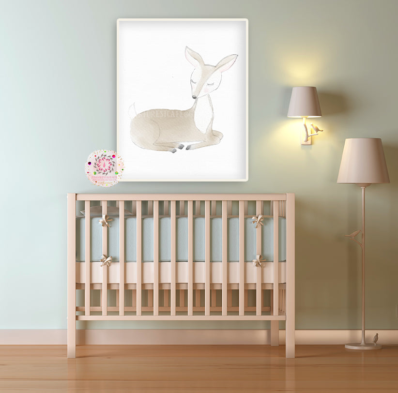 Woodland Deer Wall Art Print Watercolor Baby Boy Girl Gender Neutral Nursery Exclusive Printable Decor
