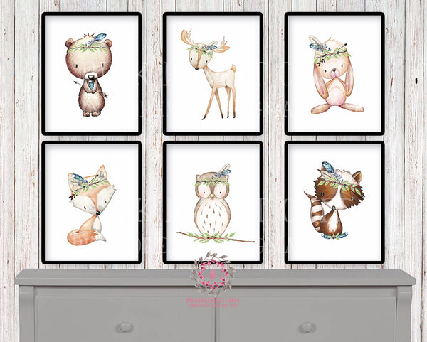 Deer Fox Bunny Rabbit Bear Printable Print Wall Art Owl Raccoon Boho B ...