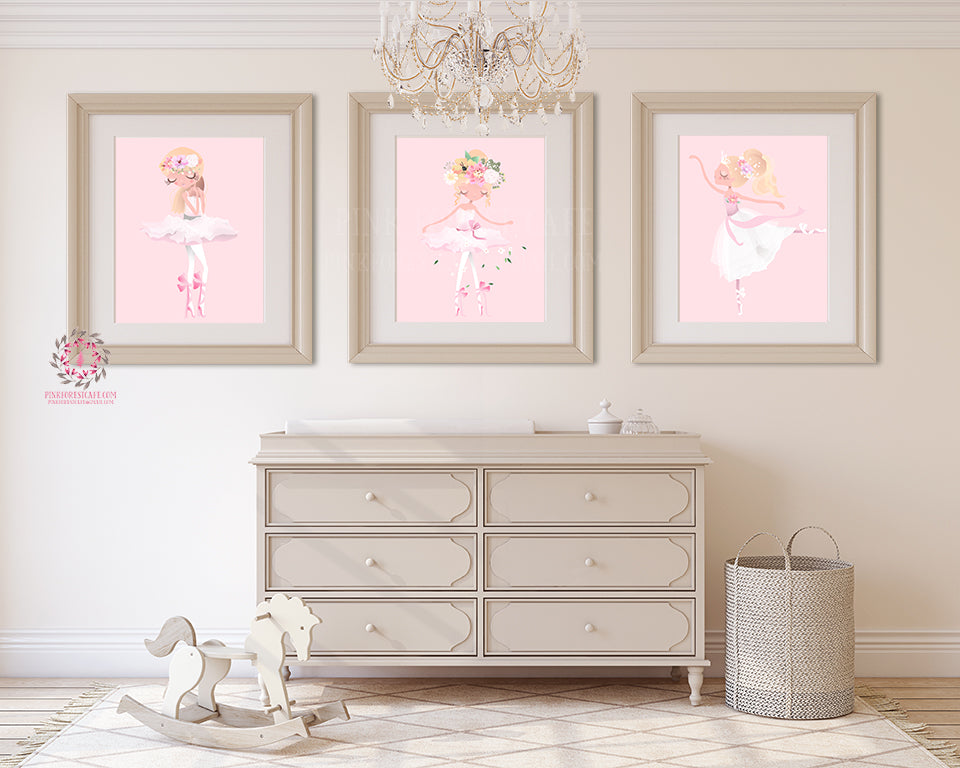 Set 3 Ballerina Baby Girl Nursery Wall Art Print Ethereal Ballet Dancer Whimsical Bohemian Floral Printable Decor