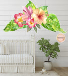 40" Tropical Hibiscus Gardenia Floral Wall Decal Flower Sticker Flowers Leaves Boho Decor