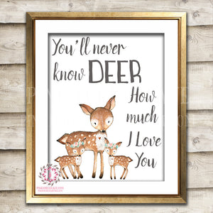 Deer Fawn Twins You Are My Sunshine You'll Never Know How Much I Love You Woodland Printable Wall Art Nursery Home Decor