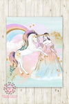 Boho Pink Rainbow Gold Stars Unicorn Wall Art Print Princess Baby Girl Nursery Fantasy Watercolor Poster Room Printable Decor