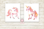 2 Boho Pink Unicorn Wall Art Print Baby Girl Nursery Fantasy Watercolor Poster Prints Room Printable Decor