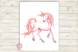 Boho Pink Unicorn Wall Art Print Baby Girl Nursery Fantasy Watercolor Poster Room Printable Decor
