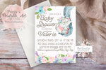 Boho Elephant Invite Invitation Baby Shower Purple Feather Floral Watercolor Birth Announcement Printable