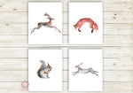 4 Deer Fox Bunny Rabbit Wall Art Print Woodland Animal Nursery Baby Room Set Lot Prints Printable Decor