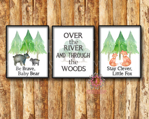3 Fox Deer Camping Woodland Adventure Nursery Baby Printable Print Wall Art Set Lot Prints Cabin Home Decor
