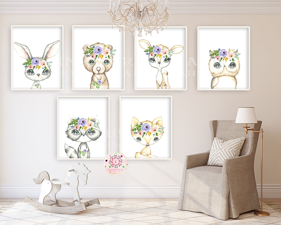 NEW 6 Deer Fox Bunny Rabbit Bear Boho Wall Art Print Woodland Bohemian ...