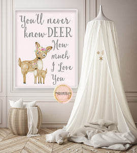 Deer Wall Art Print You Are My Sunshine Baby Girl Boho Woodland Nursery You'll Never Know Dear How Much I Love You Watercolor Printable Decor