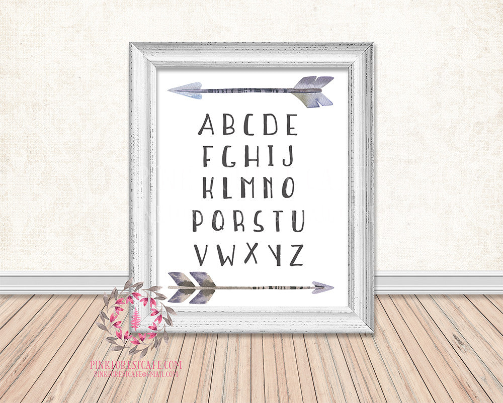 ABC Alphabet Sampler Tribal Arrow Printable Print Wall Art Watercolor Baby Nursery Decor