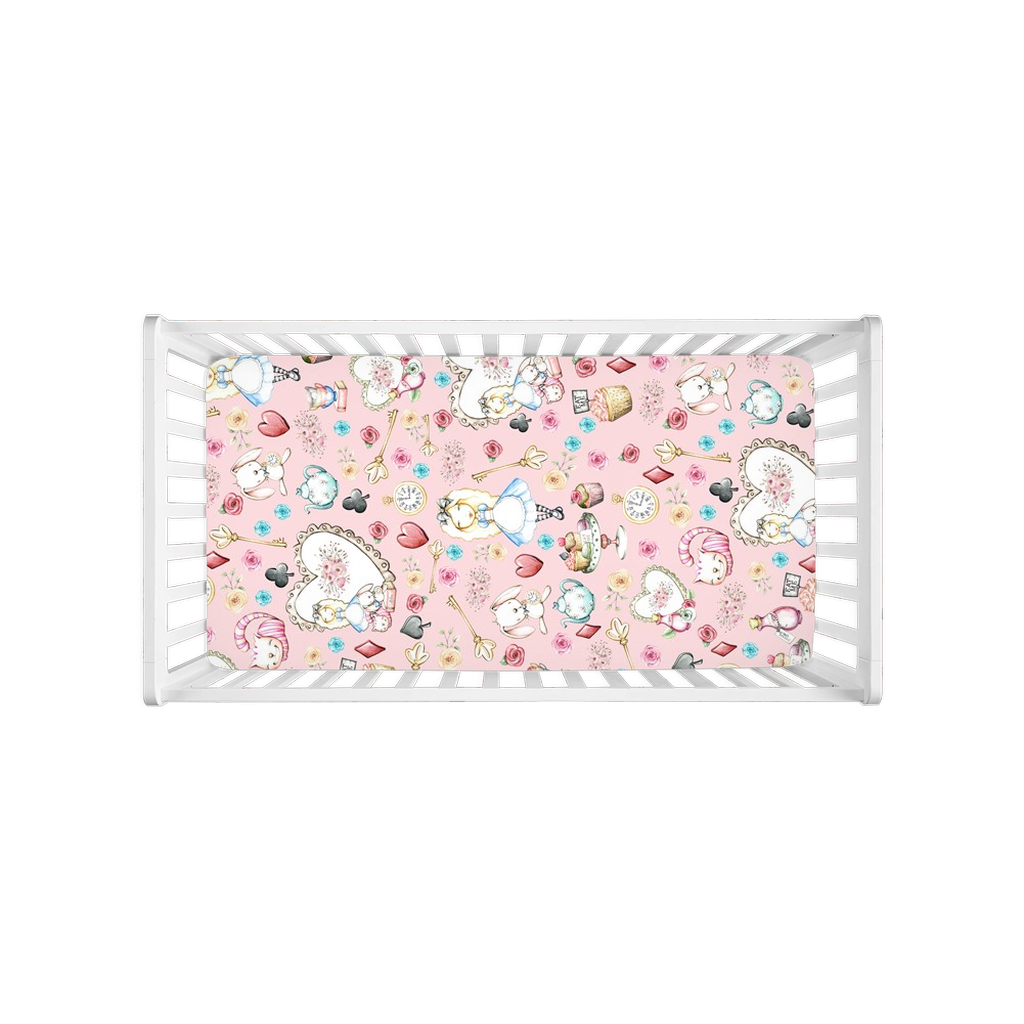 Alice In Wonderland Crib Sheet Nursery Bedding Floral Watercolor Flowe Pink Forest Cafe