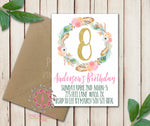 Baby Girl 1st 2nd 3rd 4th 5th ANY NUMBER Feather Boho Garden Floral Birthday Party Invitation Announcement Invite Watercolor Printable Art Stationery Card