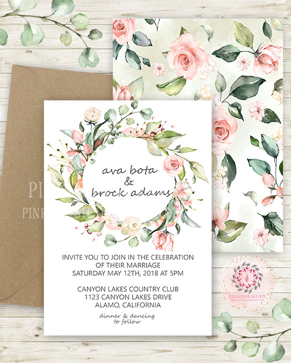 Ivory Rose Blush Wedding Invite Invitation Bridal Baby Shower 2 Sided ...
