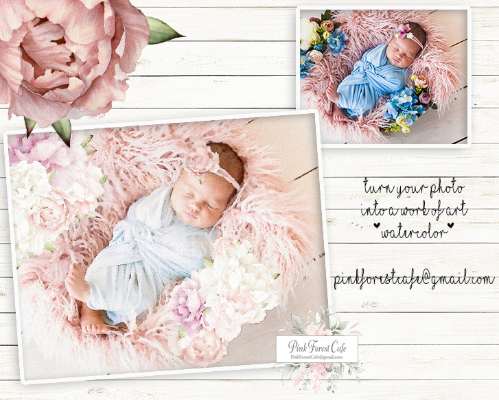 Watercolor Any Photo Newborn Baby Family Photo Photography Girl Boy Editing  - PinkForestCafe@gmail.com
