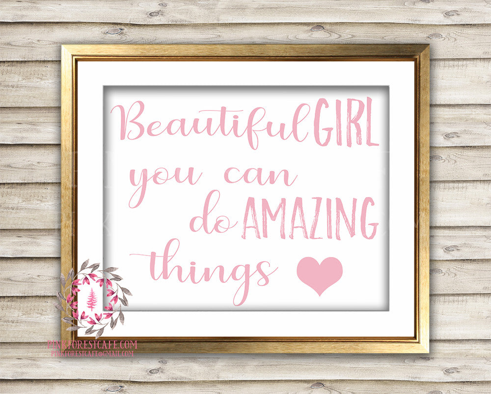 Boho Beautiful Girl You Can Do Amazing Things Baby Nursery Printable Wall Art Print Blush Pink Home Decor