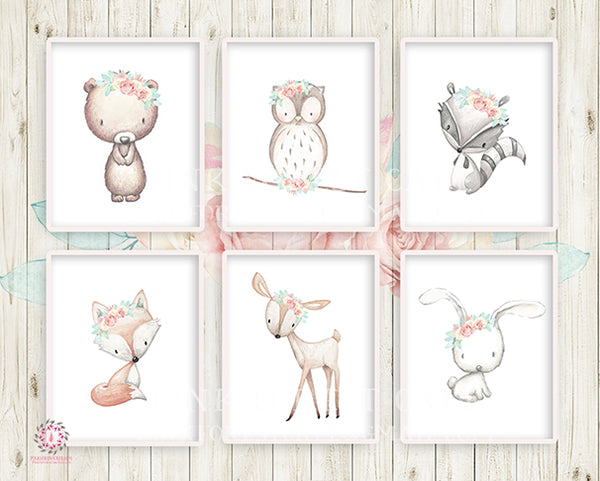 6 Deer Fox Bunny Rabbit Bear Owl Raccoon Boho Printable Print Wall Art ...