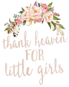 Boho Blush Thank Heaven For Little Girls Nursery Watercolor Decor Wall Art Print