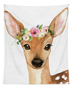 Boho Deer Watercolor Floral Woodland Canvas Fabric - Tapestry