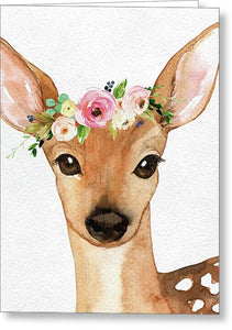 Boho Deer Watercolor Floral Woodland - Greeting Card