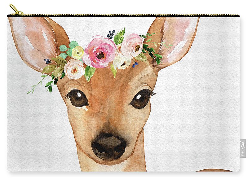Boho Deer Watercolor Floral Woodland - Carry-All Pouch