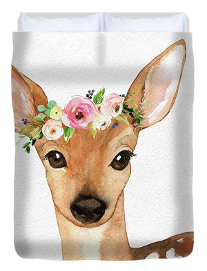 Boho Deer Watercolor Floral Woodland - Duvet Cover