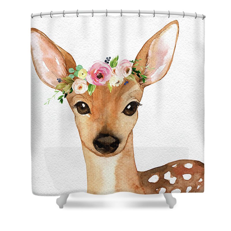 Boho Deer Watercolor Floral Woodland - Shower Curtain