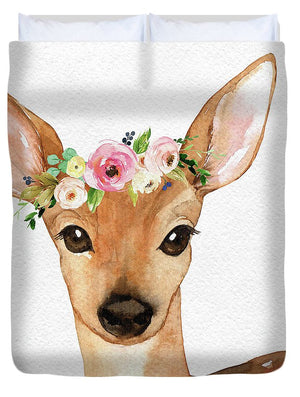 Boho Deer Watercolor Floral Woodland - Duvet Cover