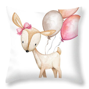 Boho Deer With Balloons Baby Girl Nursery Throw Pillow Woodland Decor