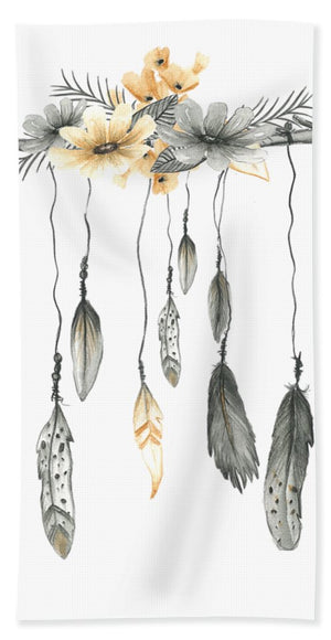 Boho Feathers Floral Branch - Beach Towel