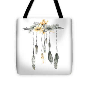 Boho Feathers Floral Branch - Tote Bag