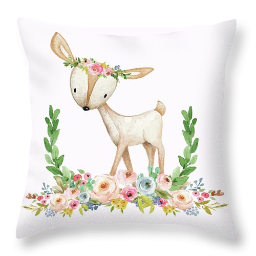 Boho Woodland Baby Nursery Deer Floral Watercolor Print Baby Girl Throw Pillow Nursery Decor