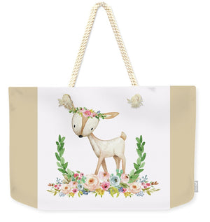 Boho Woodland Baby Nursery Deer Floral Watercolor Print - Weekender Tote Bag