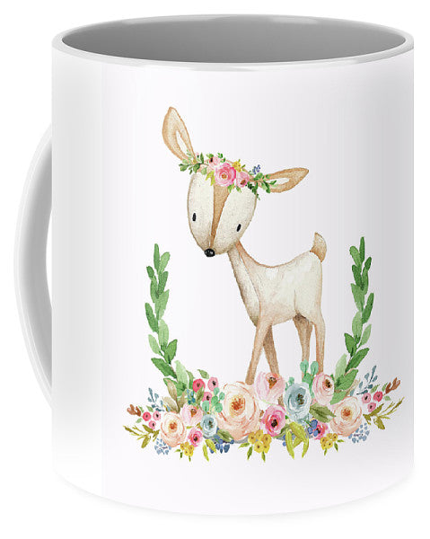 Boho Woodland Baby Nursery Deer Floral Watercolor Print - Mug