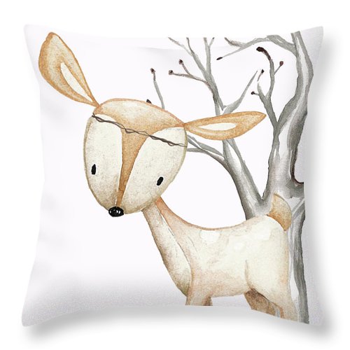 Boho Woodland Baby Nursery Deer Twine Watercolor Boy Girl Throw Pillow