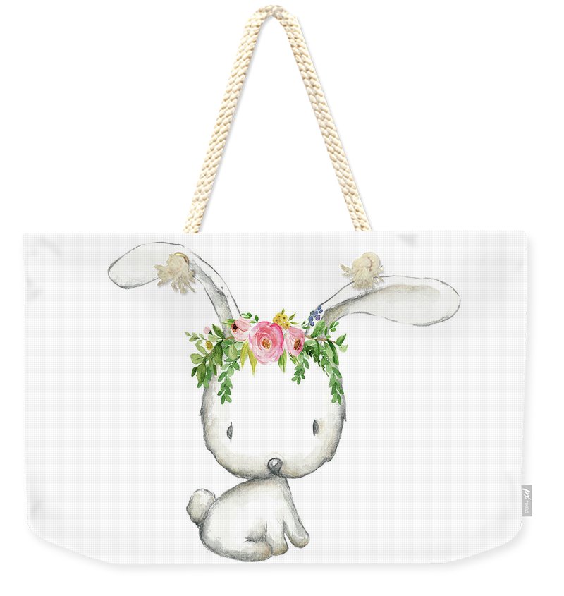 Boho Woodland Bunny Floral Watercolor Weekender Tote Bag Baby Girl Diaper Canvas