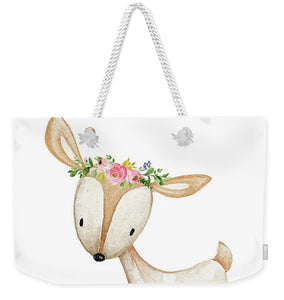 Boho Woodland Deer Watercolor Floral Decor - Weekender Tote Bag