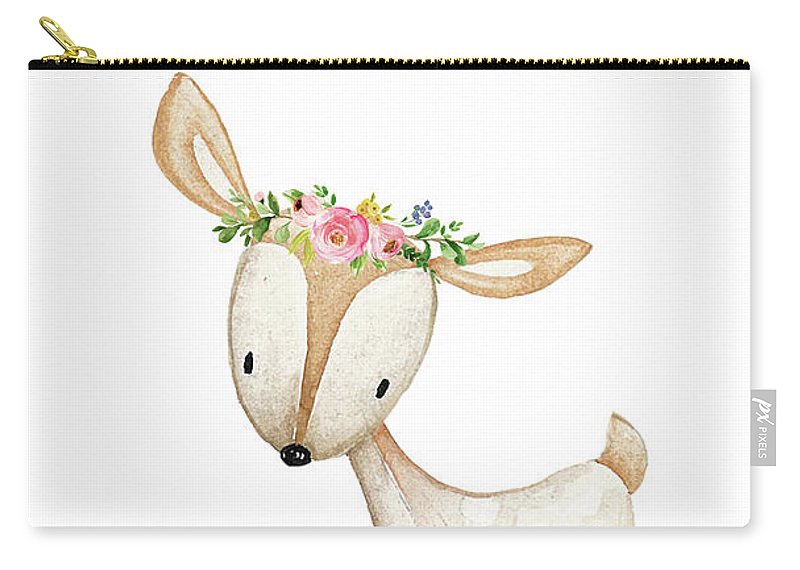 Boho Woodland Deer Watercolor Floral Decor - Carry-All Pouch
