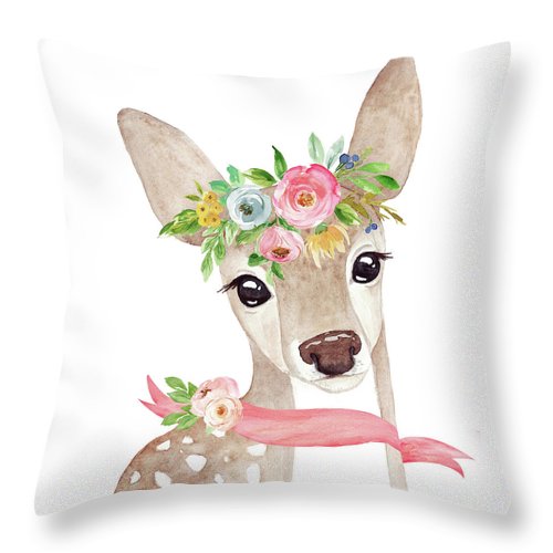 Boho Woodland Deer Ribbon Baby Girl Nursery Throw Pillow